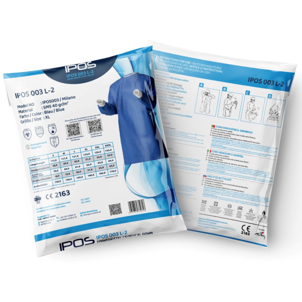 IPOS OP-Kittel unsteril 40g/m² SMS blau