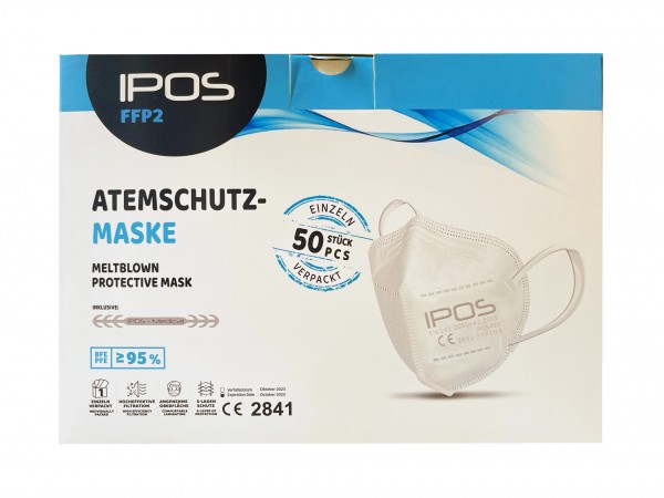 IPOS FFP2 Maske 50er Box - einzeln verpackt, Maskenhalterung inkl.