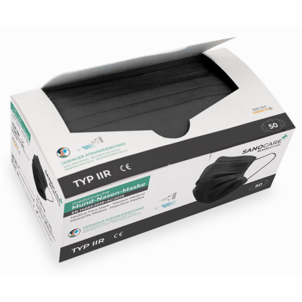 SANOCARE+ Mund-Nasen Maske Typ IIR (50er Box) - Schwarz